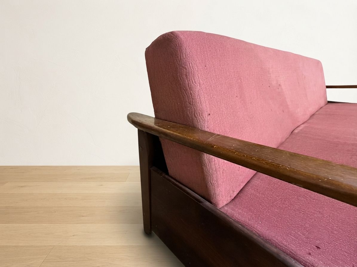 Burgundy Folding Sofa Bed By Edmund Homa, Mid Century Modern, 1960s, Czechoslovakia, 200 × 88 × 80 Cm photo vinterior
