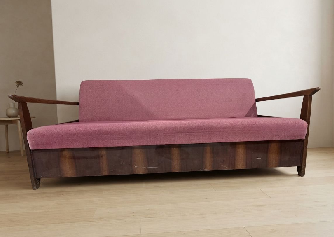 Burgundy Folding Sofa Bed By Edmund Homa, Mid Century Modern, 1960s, Czechoslovakia, 200 × 88 × 80 Cm photo buy