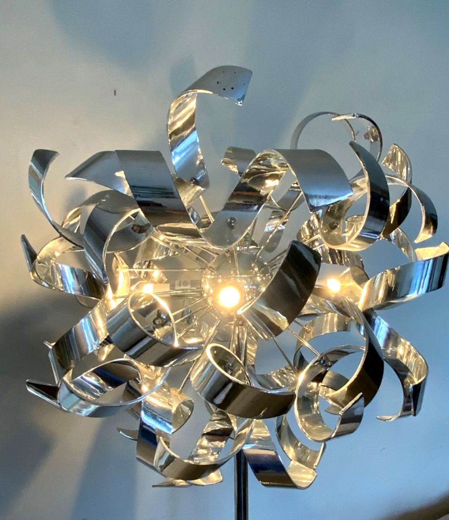 Vloerlamp Curl Style 4 Led Lamp Chromen Voet Zilverkleurige Kunststof Kap photo buy