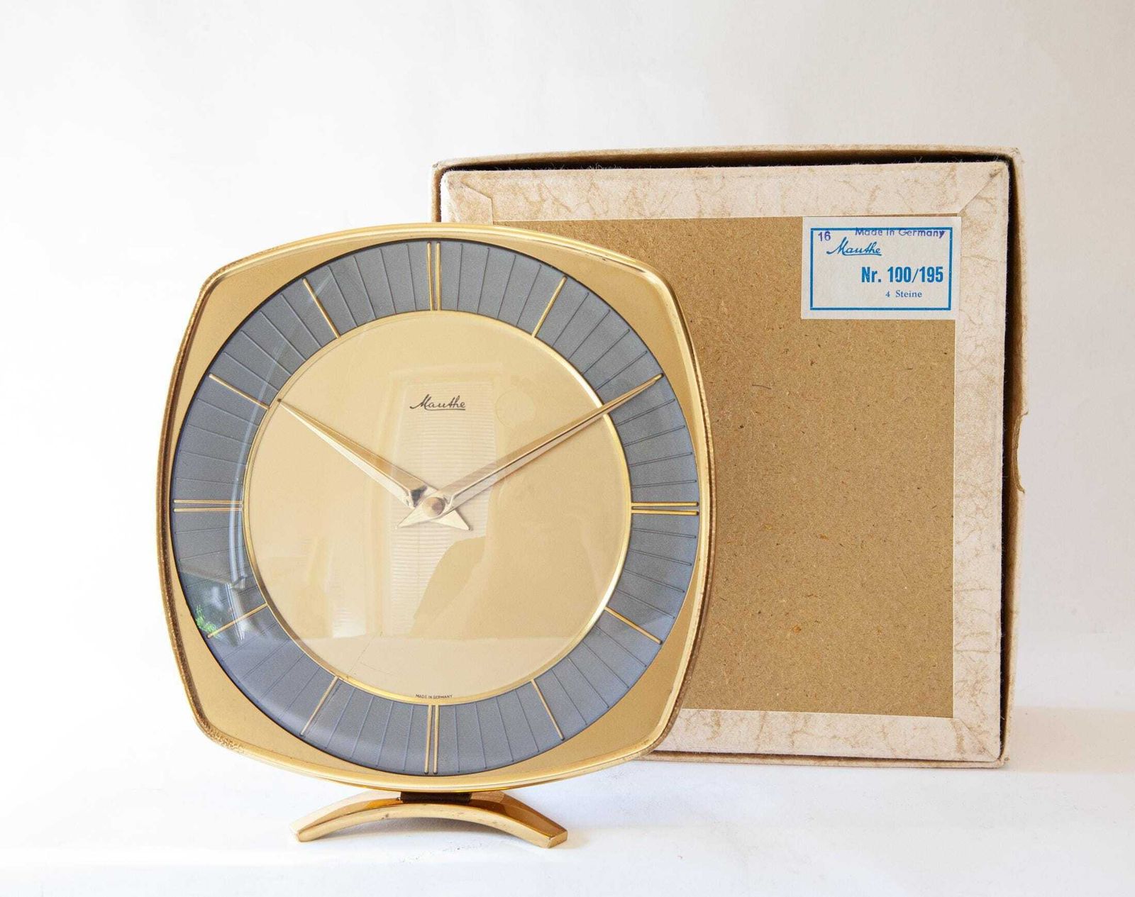 photo buy Boxed! 1950s Mauthe Germany Desk Clock Mid Century Modernism Art Deco Junghans Table.