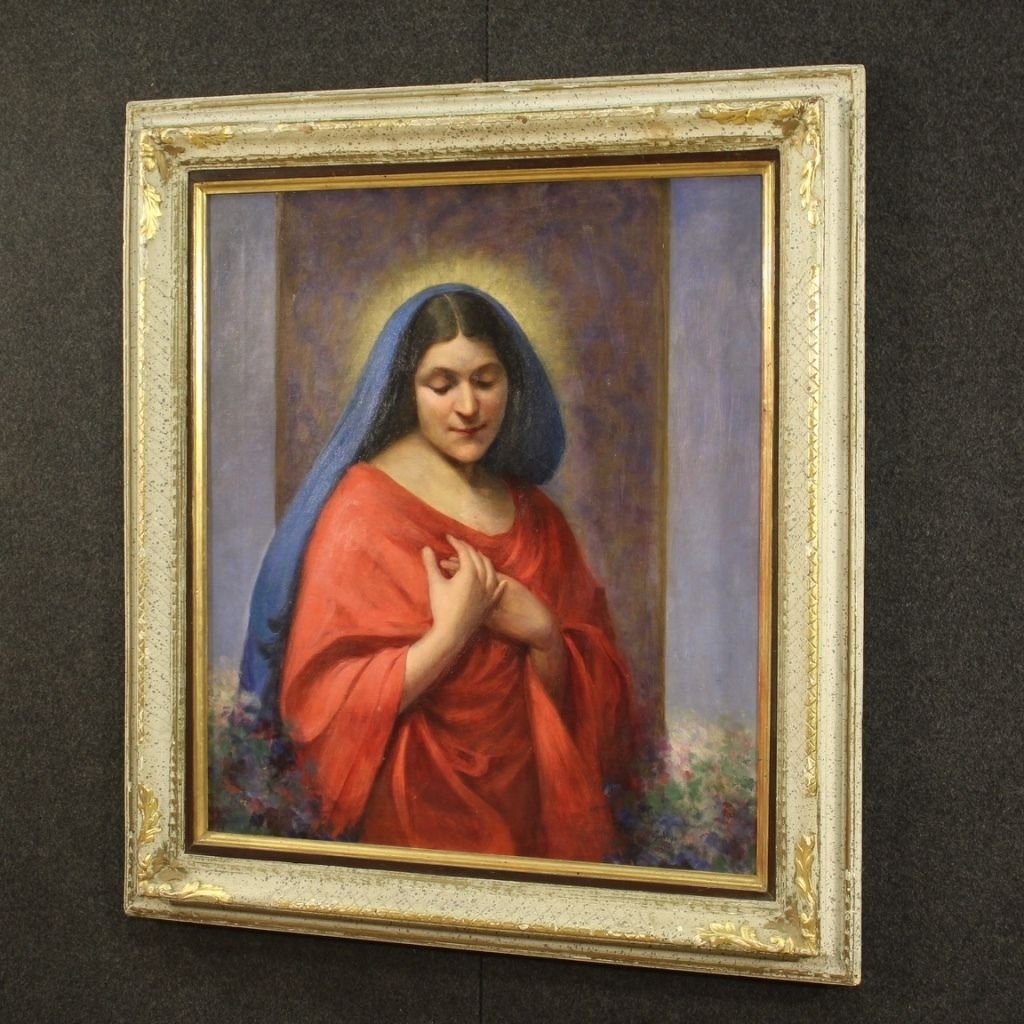 Italiaans schilderij Madonna, gedateerd 1929 photo vintage