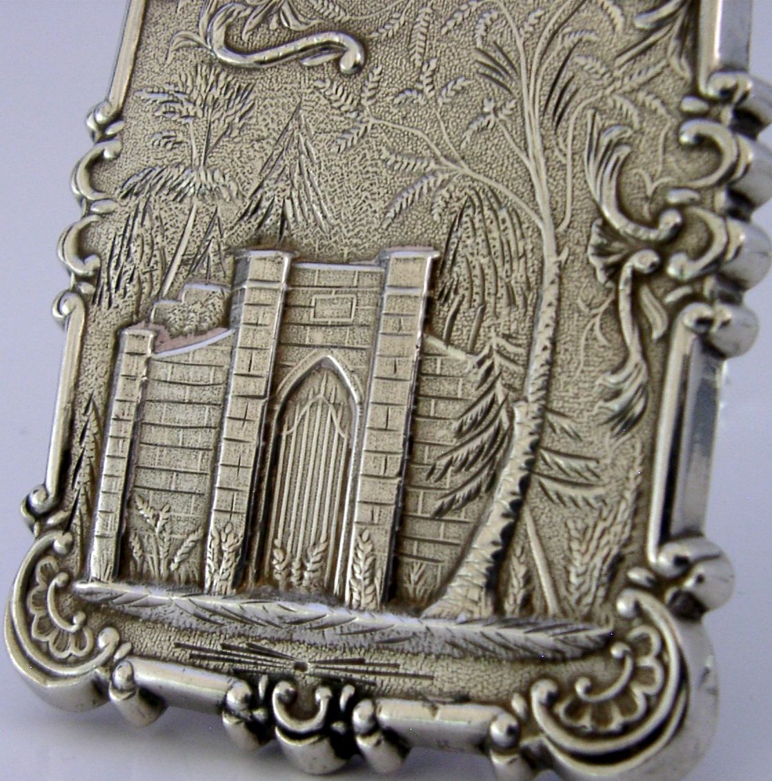 Zeldzaam Amerikaans sterling zilveren Trinity Church Castle Top Card Case ca. 1850 photo buy