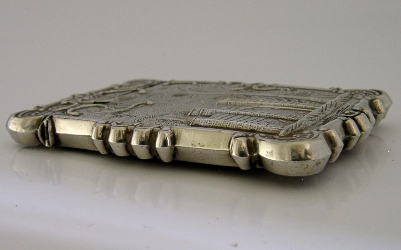 Rare American Sterling Silver Trinity Church Castle Top Card Case C1850 photo vintage