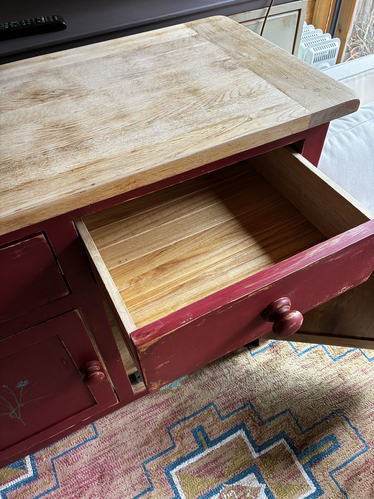 Red Painted Oak Cupboard, 2010s photo Furniture