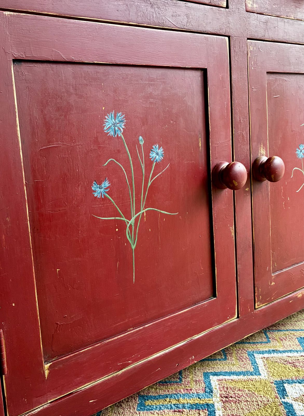photo for sale Red Painted Oak Cupboard, 2010s