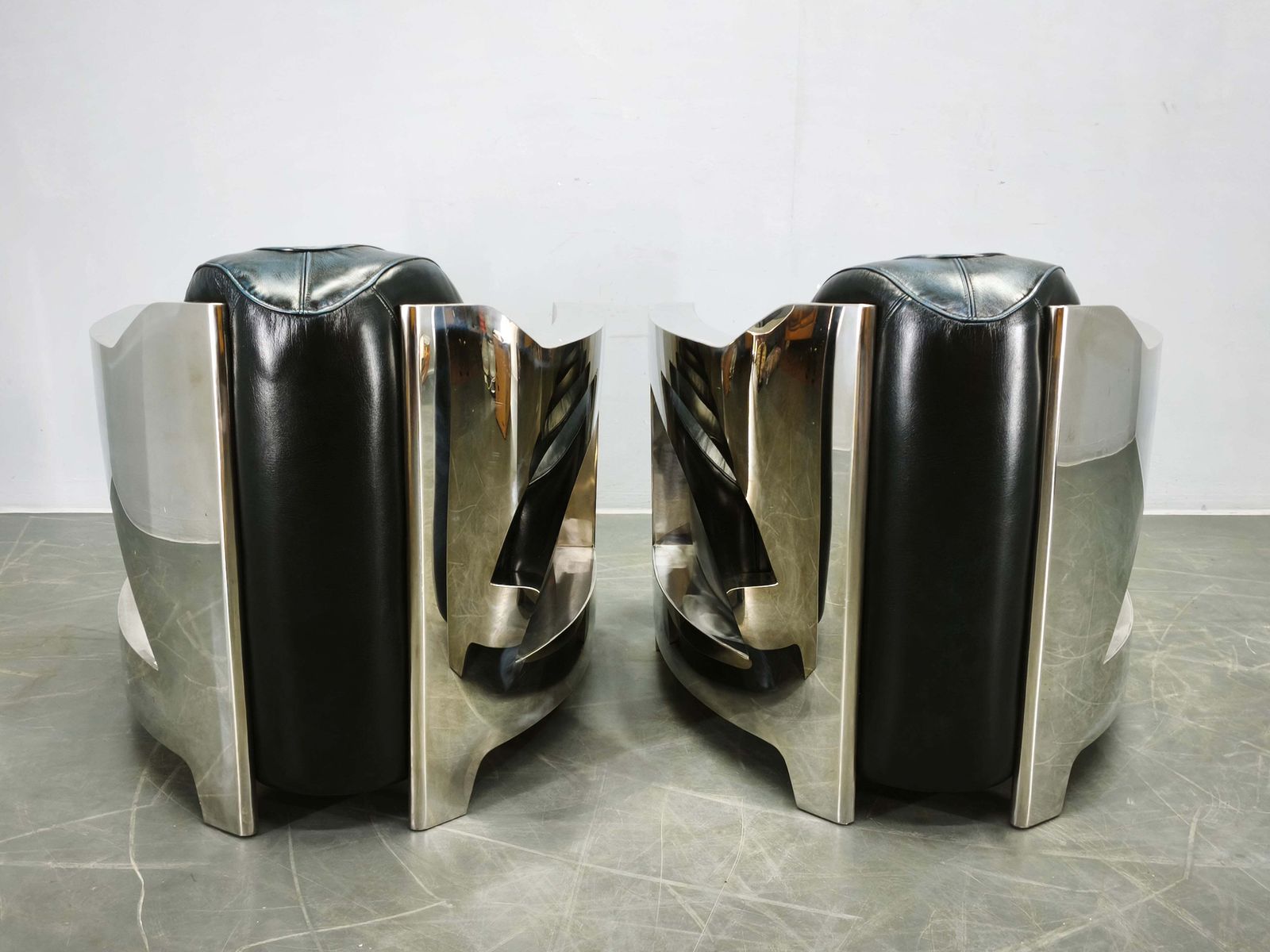 Pair Of Timothy Oulton Aviator Leather And Steel Armchairs 1990s photo vintage