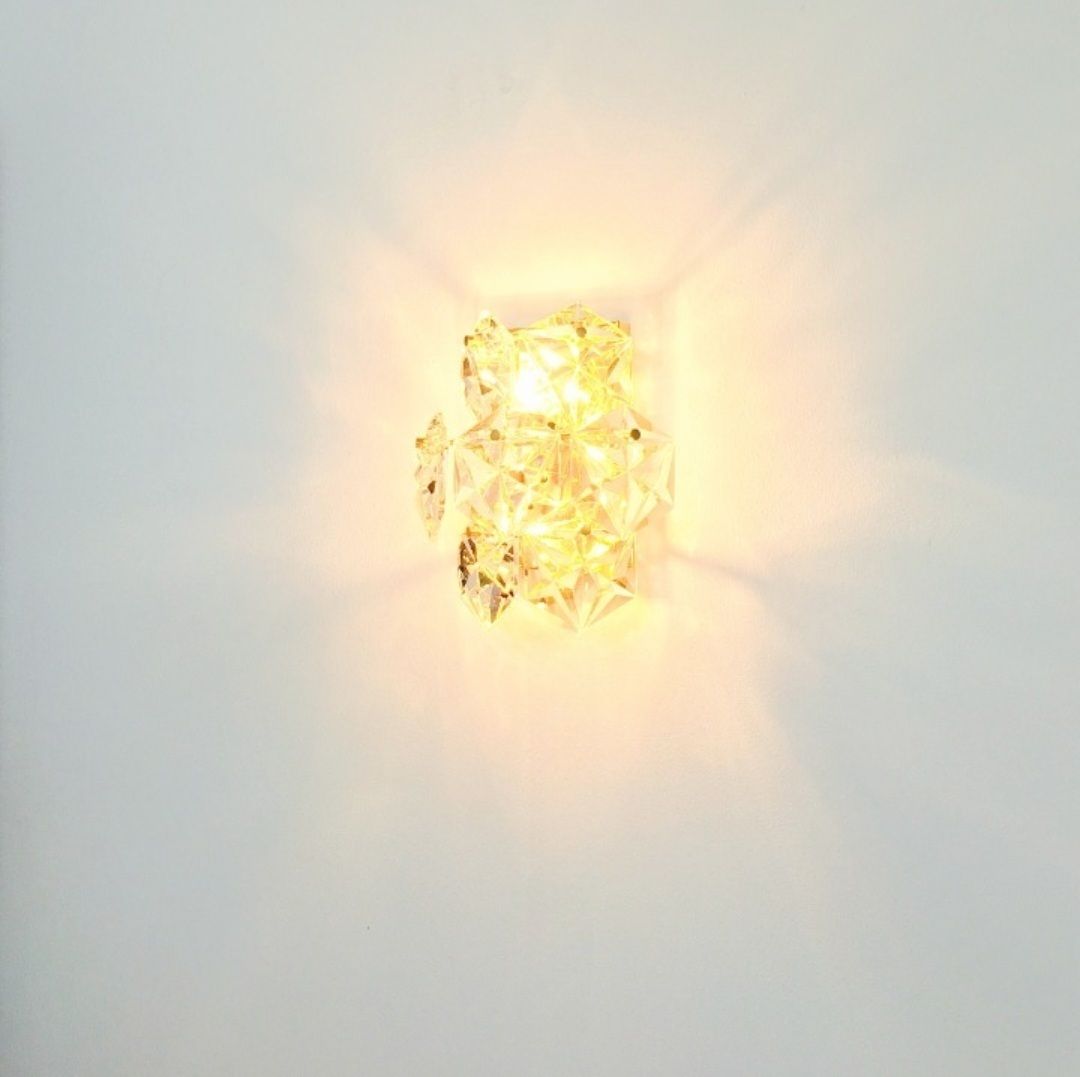 Pair Of Faceted Crystal & Polished Brass Wall Lights From Kinkeldey, 1970s photo Lighting