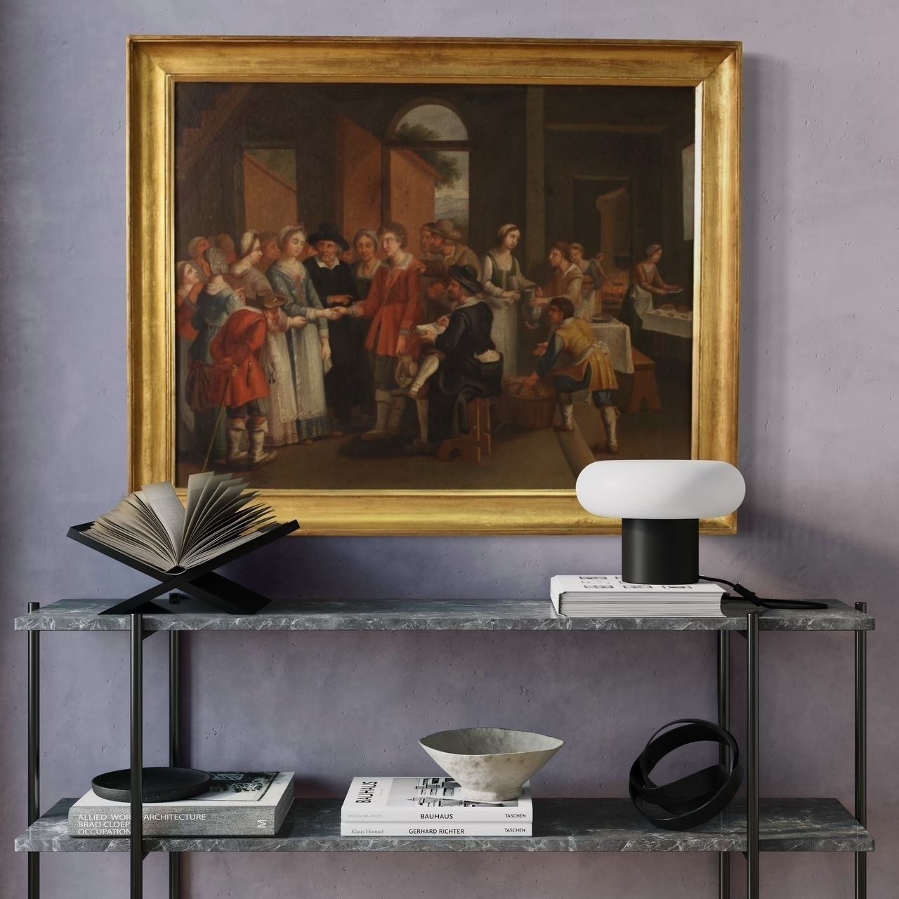 photo for sale 19e-eeuws Frans schilderij, genrescène met bruiloft