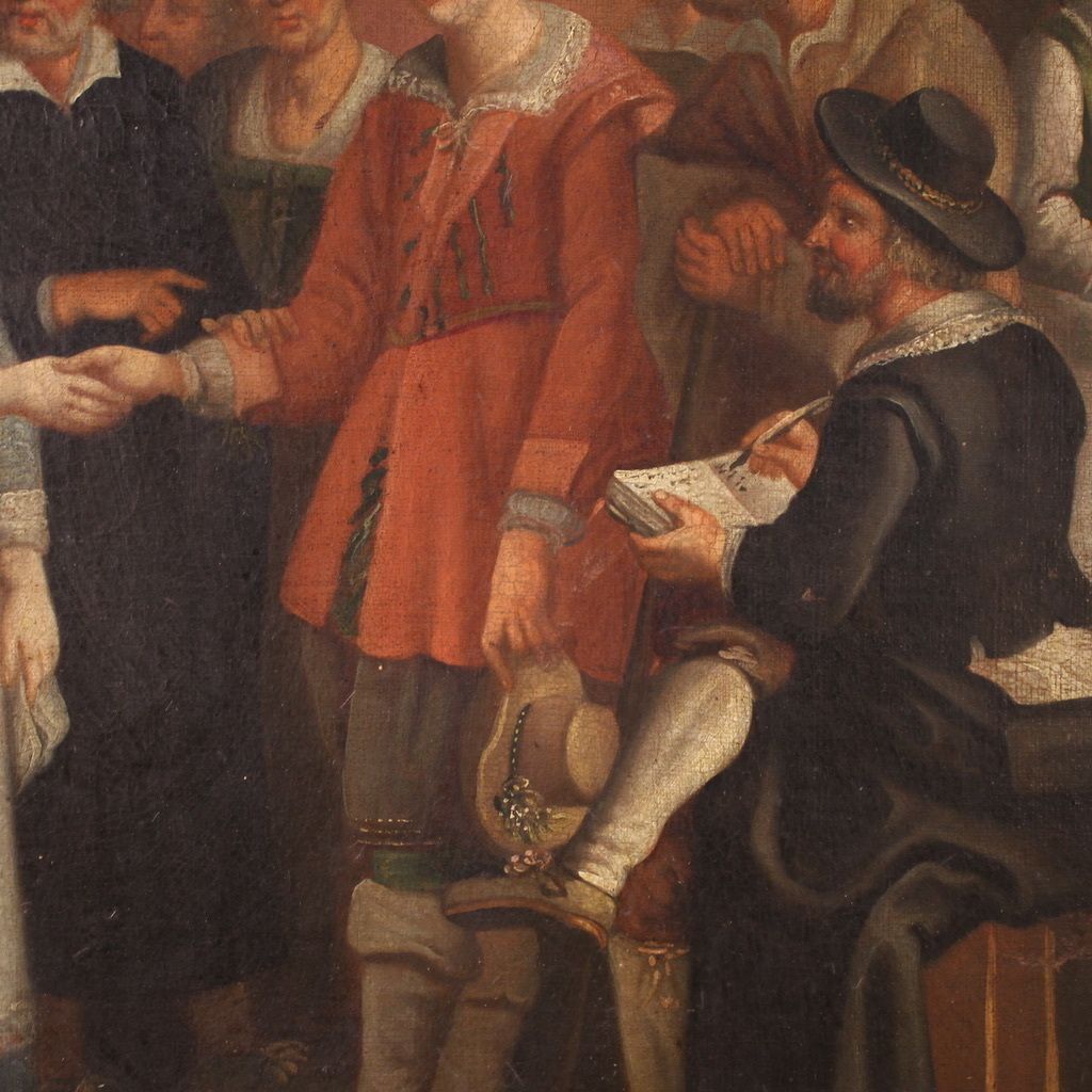 Kunst 19e-eeuws Frans schilderij, genrescène met bruiloft photo