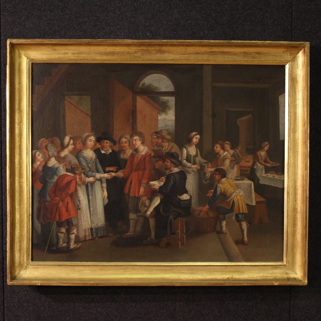 19e-eeuws Frans schilderij, genrescène met bruiloft