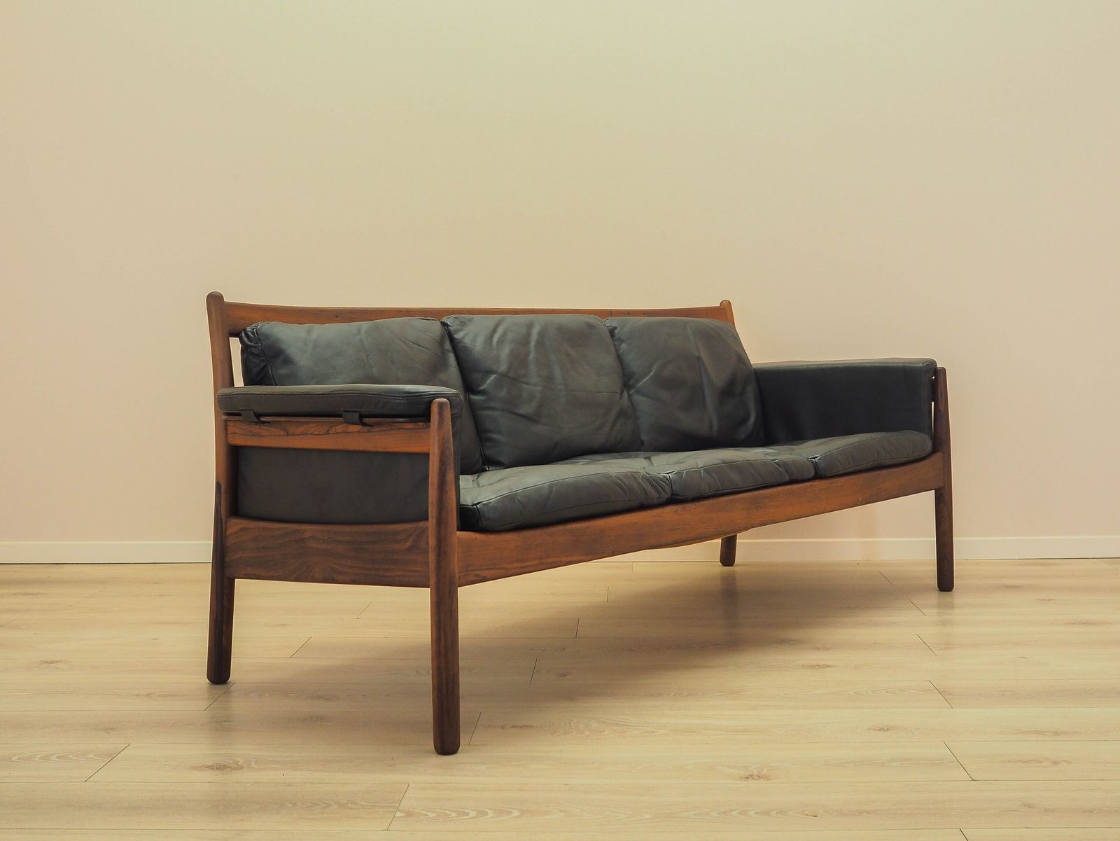 Three Seater Sofa By Gunnar Myrstrand For Källemo, Wood And Leather, 1960s photo buy