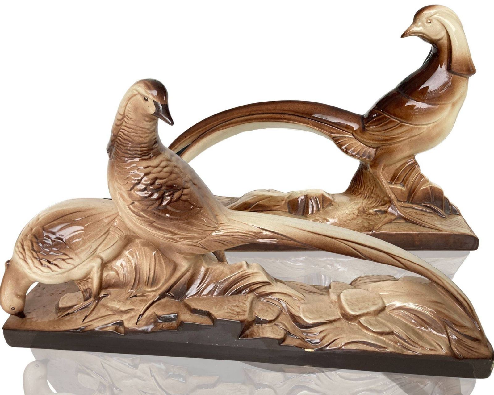 Art Deco Pheasant Sculptures | Pair Of French Ceramic Bird Statues | St. Radegonde