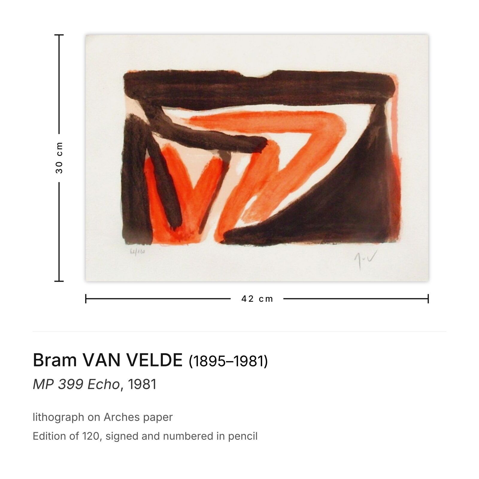 Bram Van Velde Gesigneerde Lithografie Mp 399 Echo 1981 photo furniture