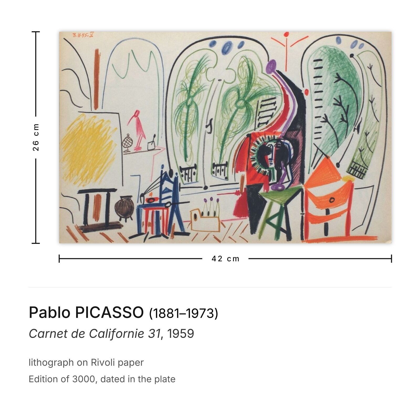 Pablo Picasso Lithograph Carnet De Californie 31 1959 photo furniture