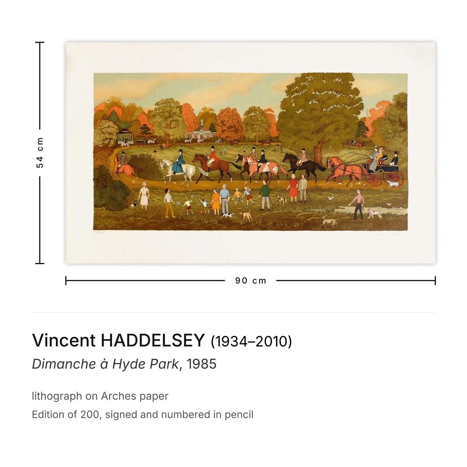 Vincent Haddelsey Gesigneerde Lithografie Dimanche à Hyde Park 1985 photo furniture