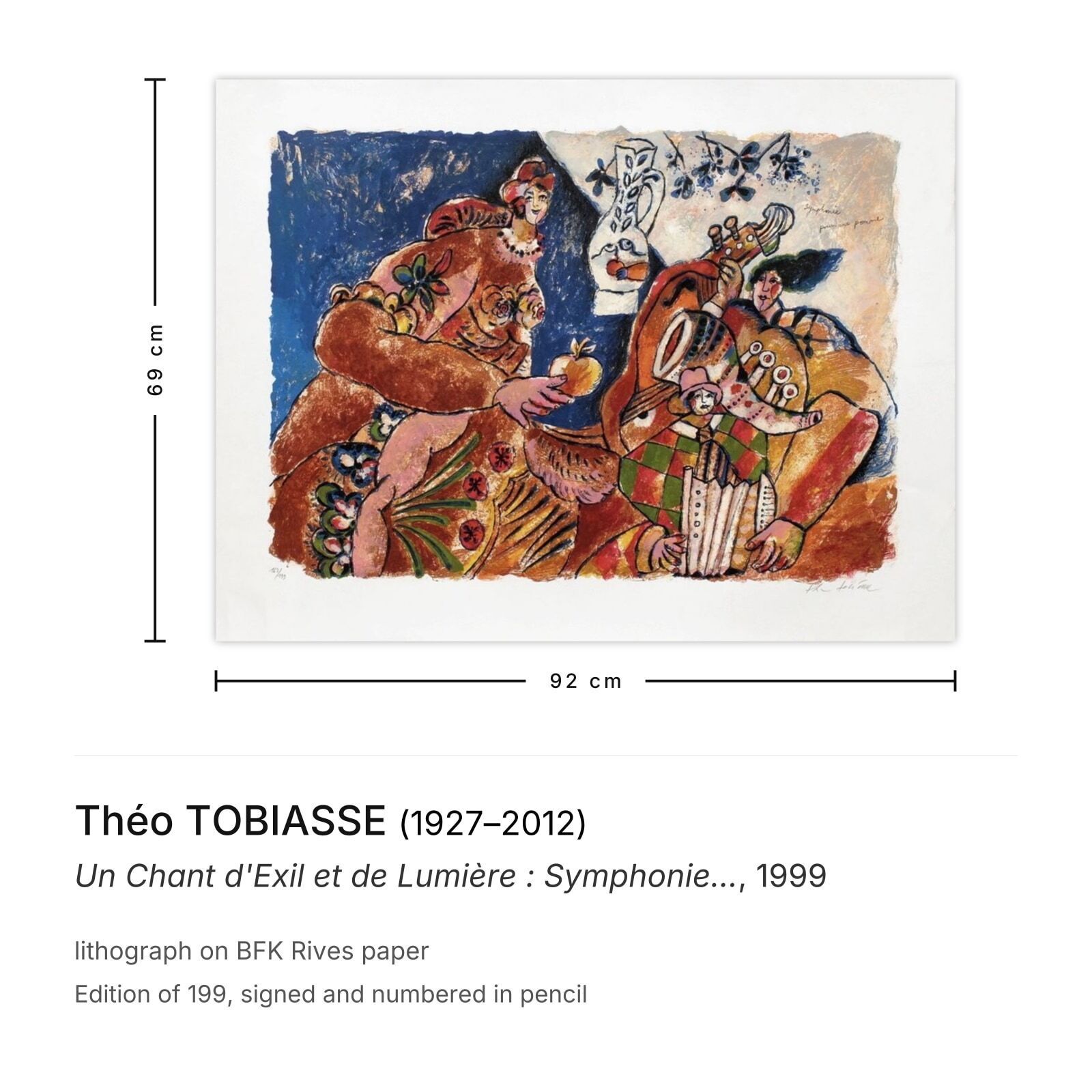 Théo Tobiasse Signed Lithograph Un Chant D'exil Et De Lumière : Symphonie... 1999 photo furniture