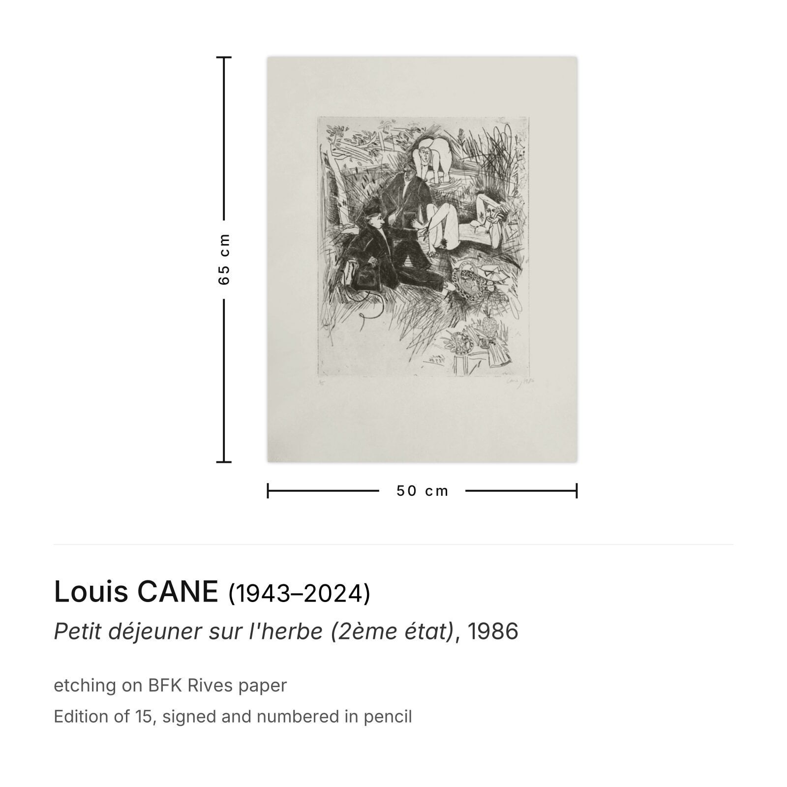Louis Cane Gesigneerde Ets Petit Déjeuner Sur L'herbe (2ème état) 1986 photo furniture
