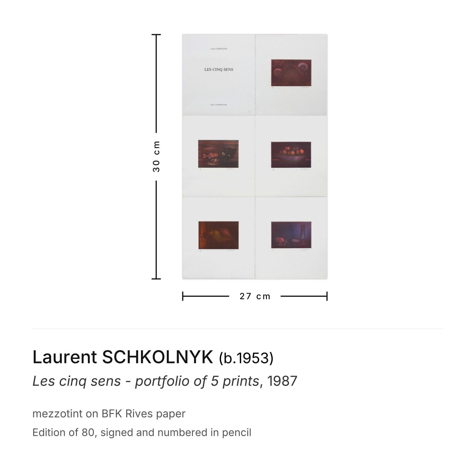 Laurent Schkolnyk Gesigneerde Mezzotint Les Cinq Sens, Portfolio van 5 Prenten 1987 photo furniture