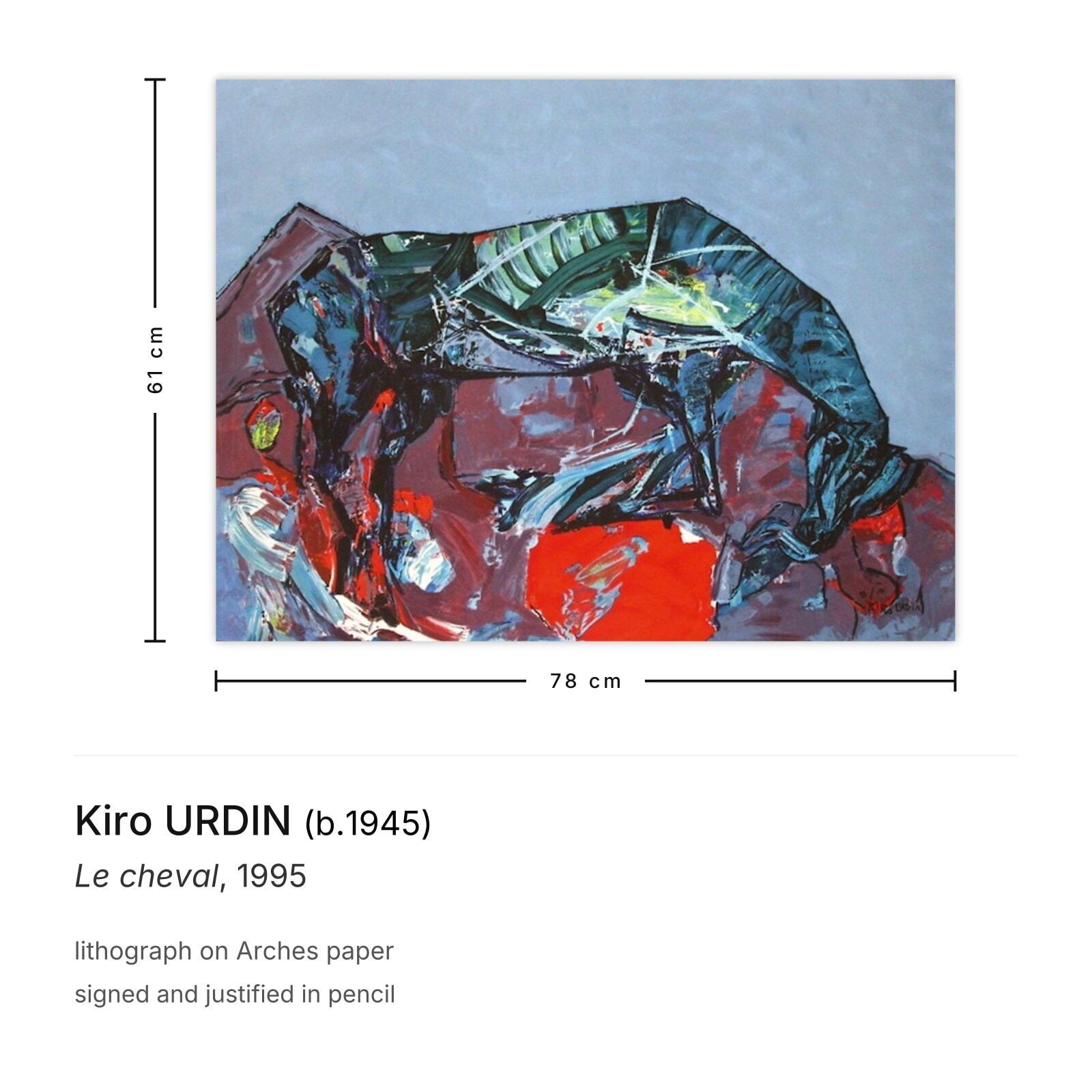 Kiro Urdin Signed Lithograph Le Cheval 1995 photo furniture