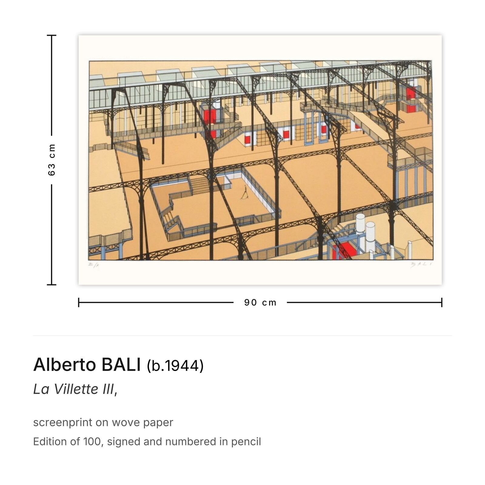 Alberto Bali Gesigneerde Zeefdruk La Villette III photo furniture