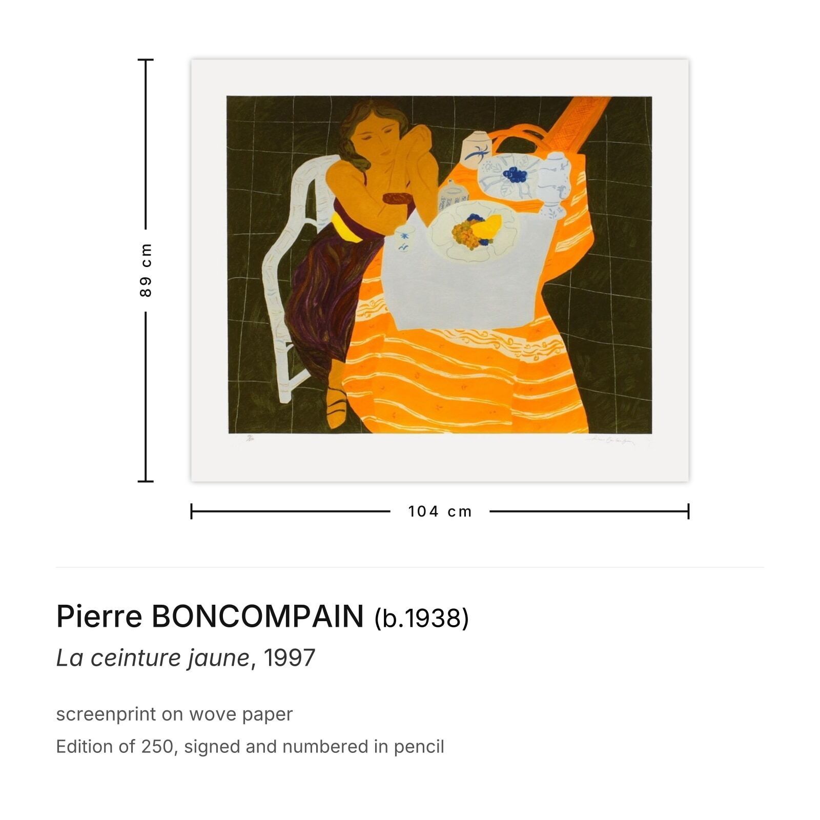 Pierre Boncompain Gesigneerde Zeefdruk La Ceinture Jaune 1997 photo furniture