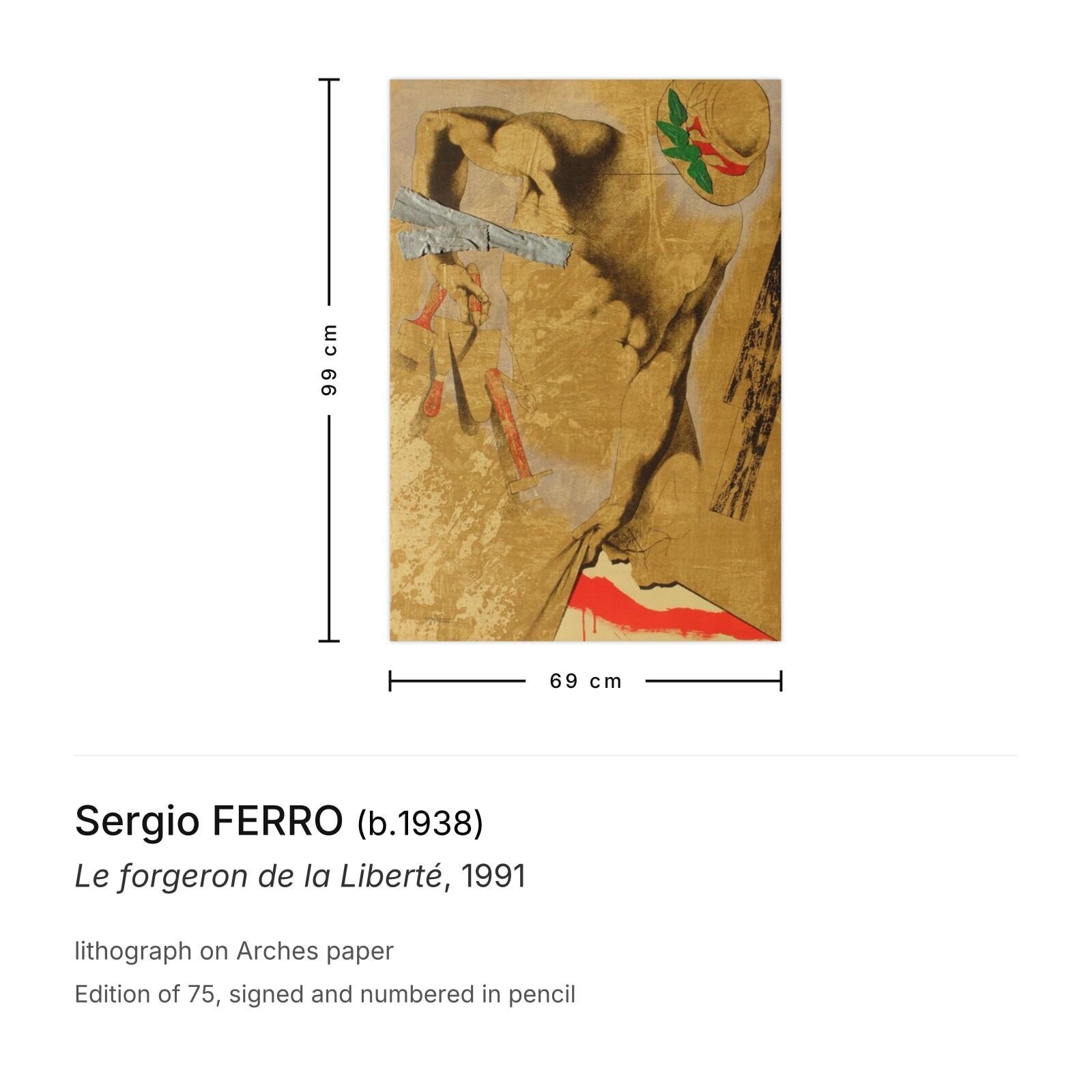 Sergio Ferro Gesigneerde Lithografie Le Forgeron De La Liberté 1991 photo furniture