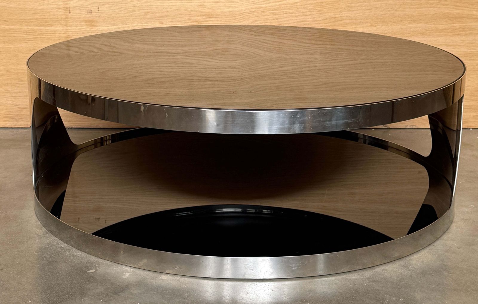 Table basse italienne moderne Space Age en acier inoxydable brossé et verre photo furniture