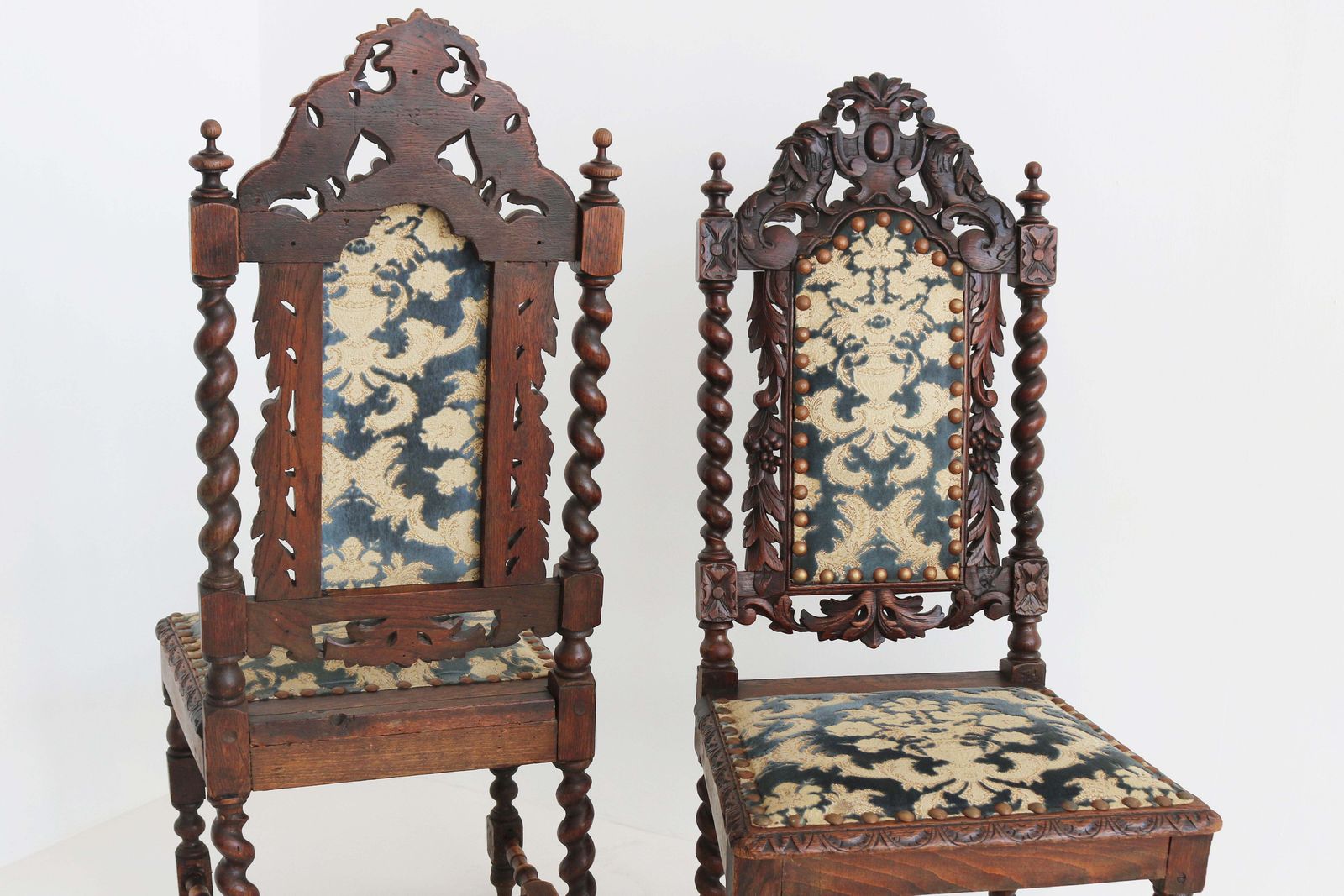 Set Of 4 French Renaissance Revival Barley Twisted Chairs 19th Century Oak photo Furniture