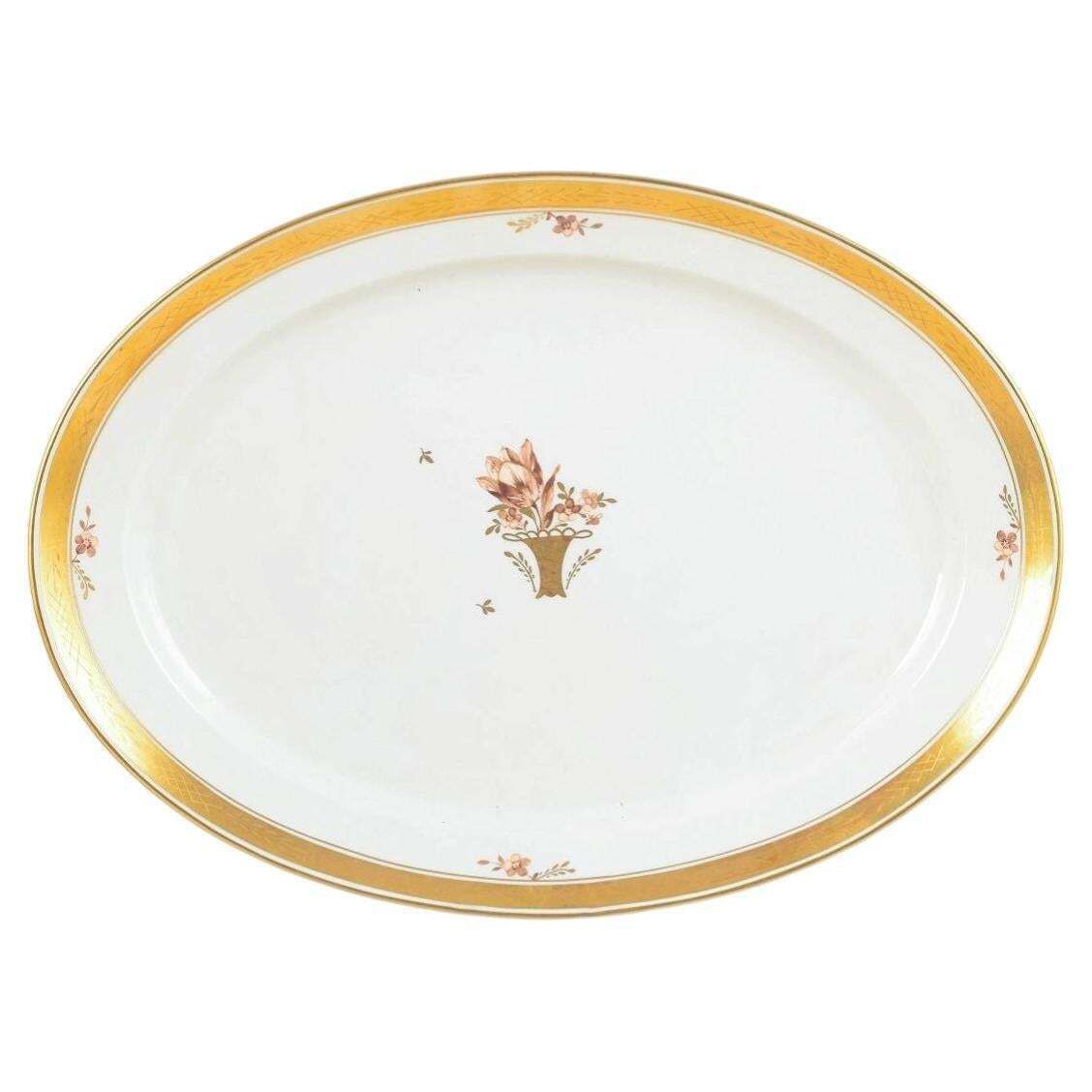 Royal Copenhagen Golden Basket, grand plat de service ovale en porcelaine.
