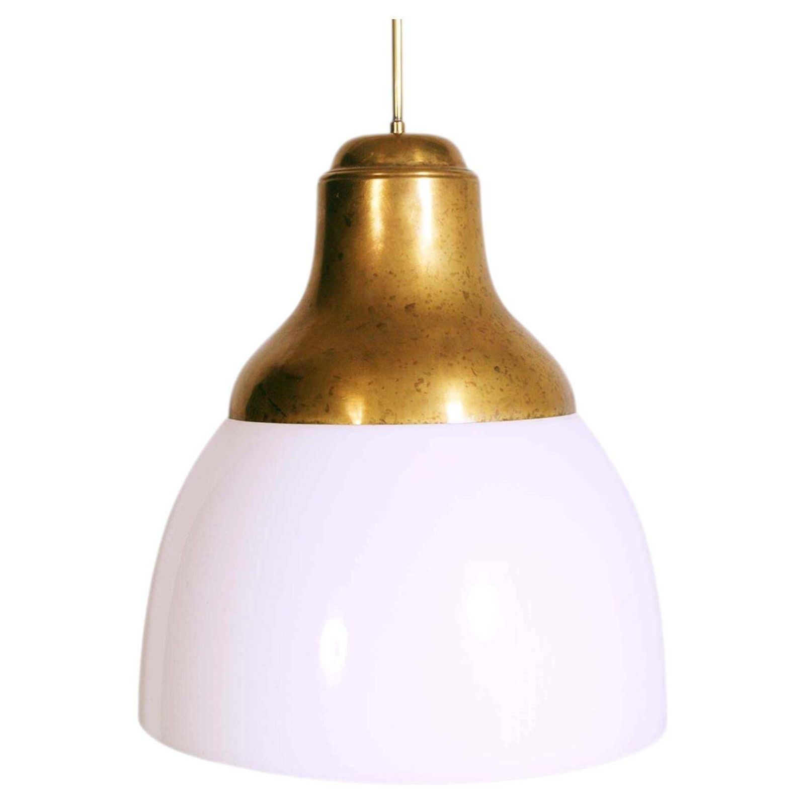 Italiaanse messing hanglamp met Murano lattimo glas, Luigi Caccia Dominioni voor Azucena