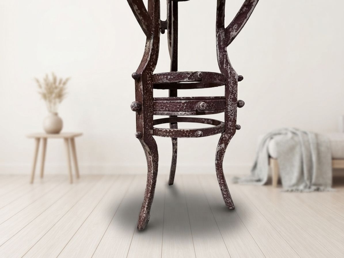 Handgemaakte ronde bijzettafel met smeedijzeren onderstel, ca. jaren 1980, Tsjecho-Slowakije, 67 × 50 cm photo Meubels