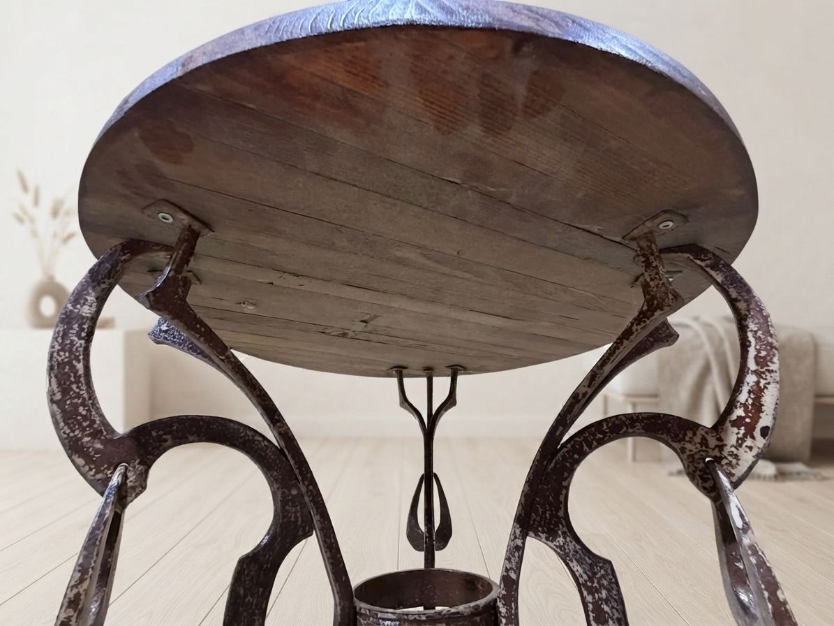 photo furniture Handmade Round Side Table With Wrought Iron Base, Circa 1980s, Czechoslovakia, 67 × 50 Cm
