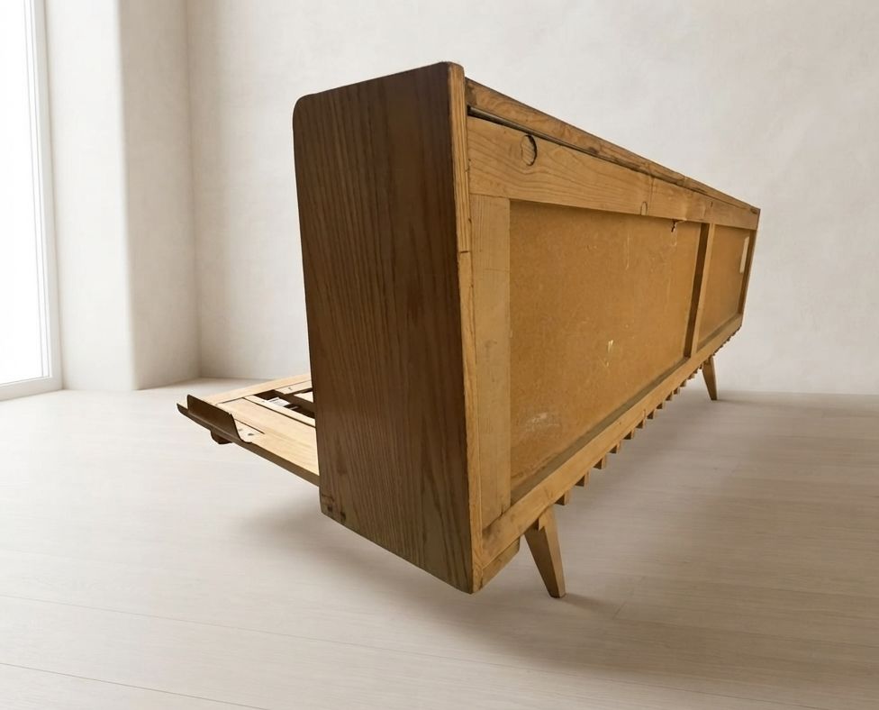 Mid-Century Houten Opvouwbaar Slaapbankframe, Uitschuifbaar Dagslaapbank, Tsjecho-Slowakije, 190 × 151 × 77 cm photo for sale