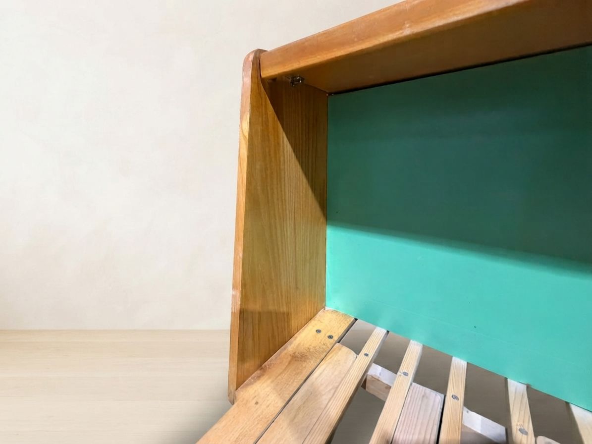 photo furniture Mid Century Wooden Folding Sofa Bed Frame, Extendable Daybed, Czechoslovakia, 190 × 151 × 77 Cm