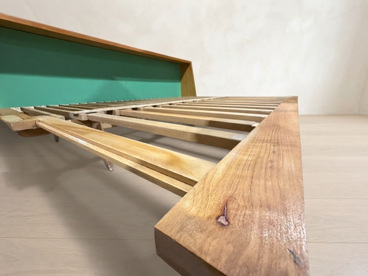 photo buy Mid Century Wooden Folding Sofa Bed Frame, Extendable Daybed, Czechoslovakia, 190 × 151 × 77 Cm