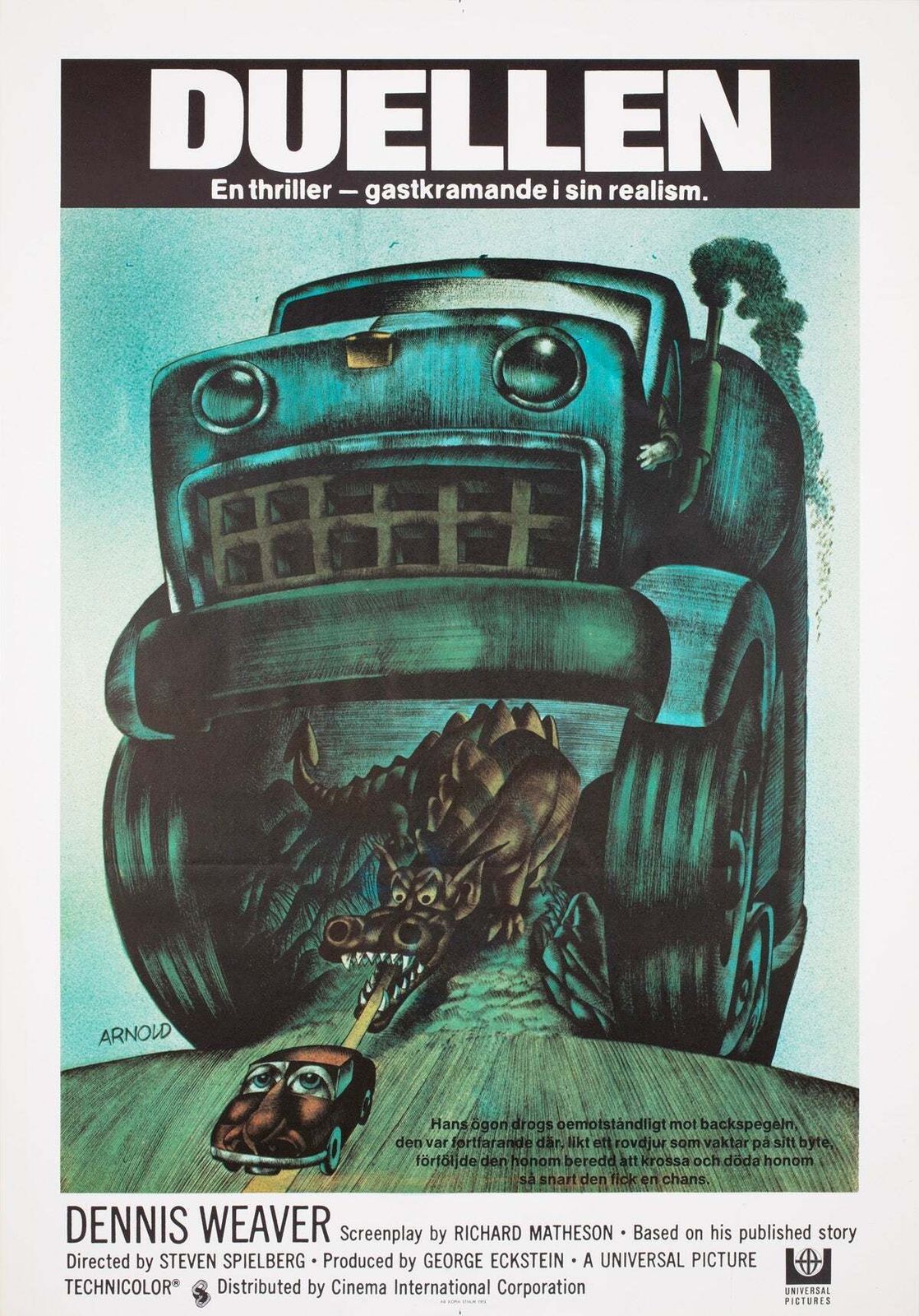 Affiche de cinéma suédoise du film Duel, 1973, Hans Arnold