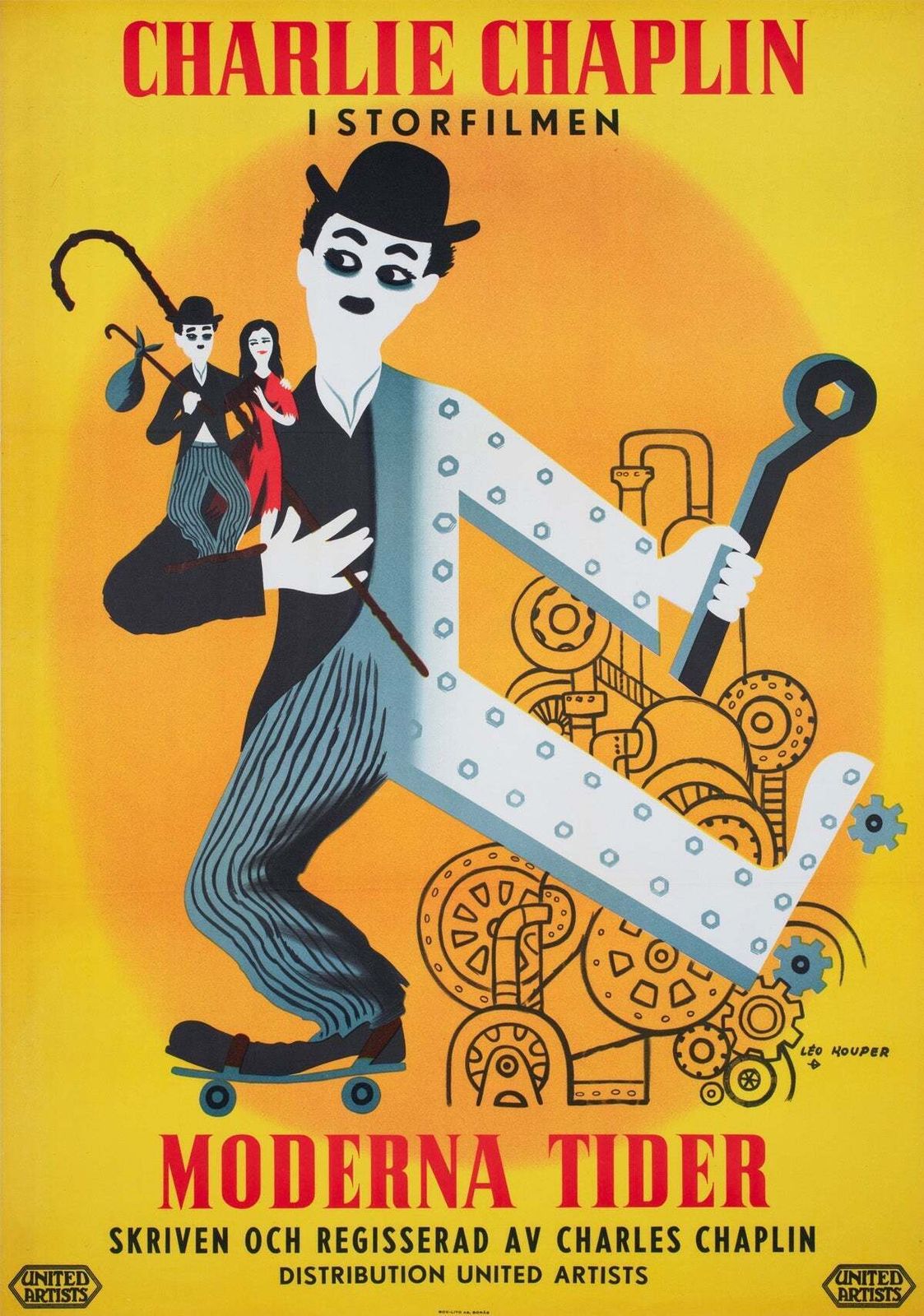 Affiche de cinéma suédoise Modern Times R1954, Léo Kouper