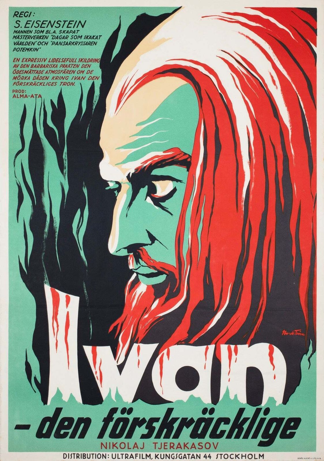 Ivan The Terrible 1945 Swedish Film Poster, Nils Levin