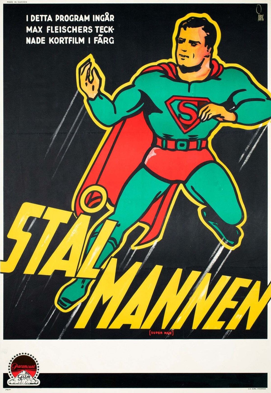 Affiche de cinéma suédoise Superman, années 1940, Gösta Åberg