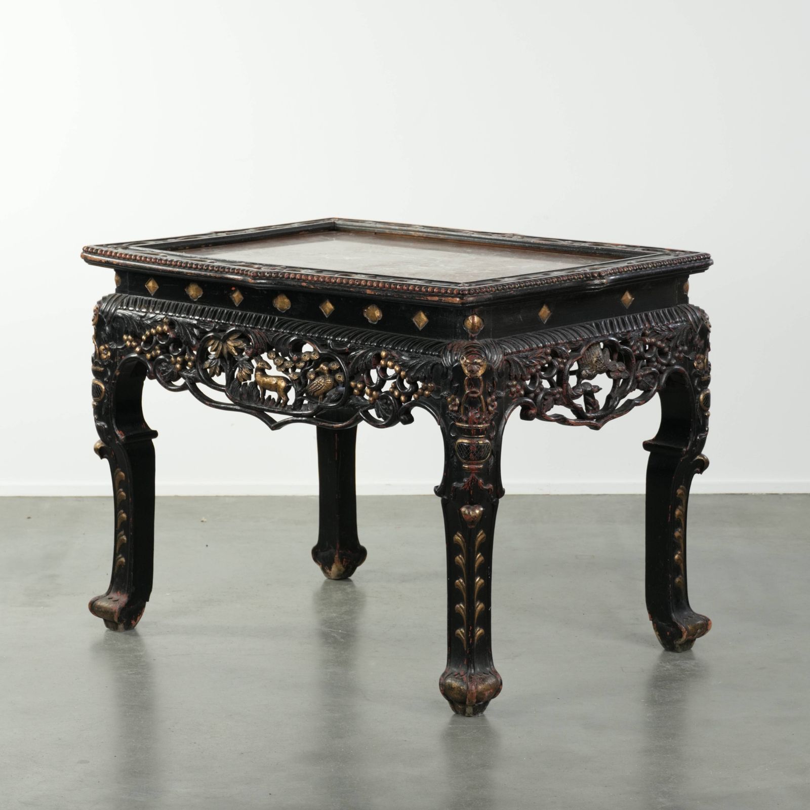 Stunning, Rare, Colorful Antique Chinese 19th Century Wooden Side Table/Opium Table With A Marble Top