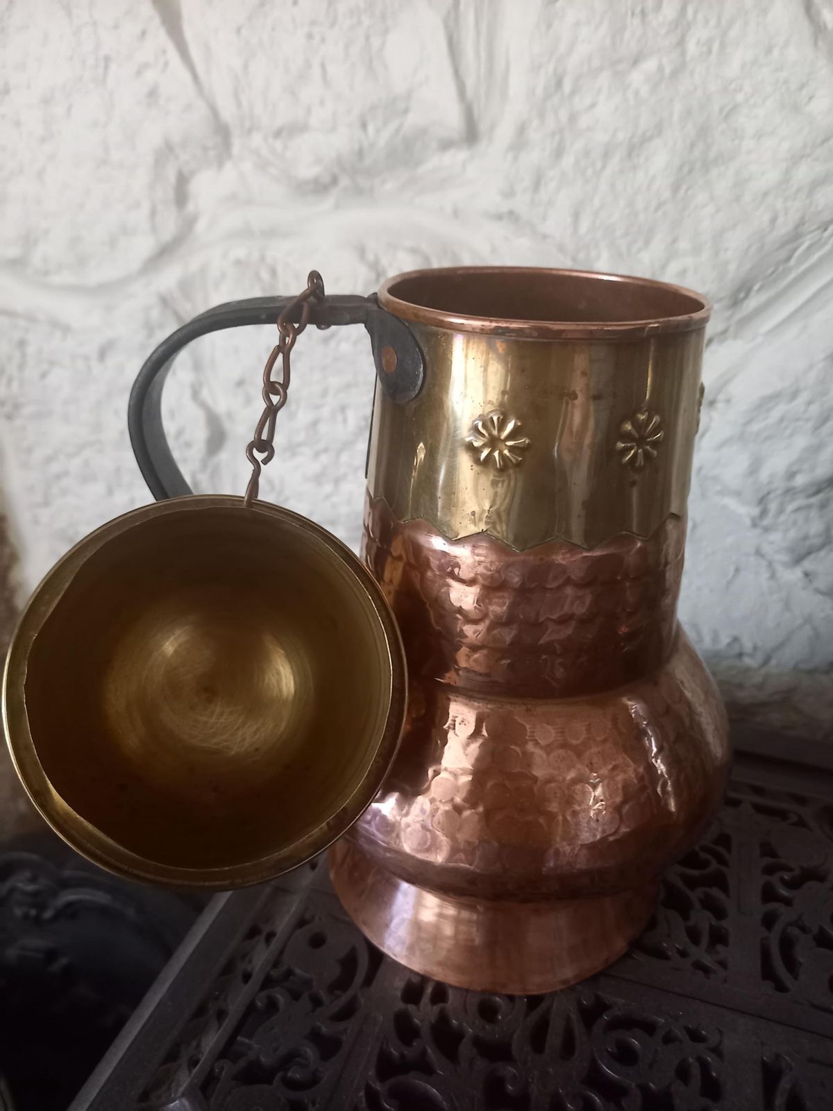 Copper Jug Pitcher Vintage French With Lid / Cup photo for sale