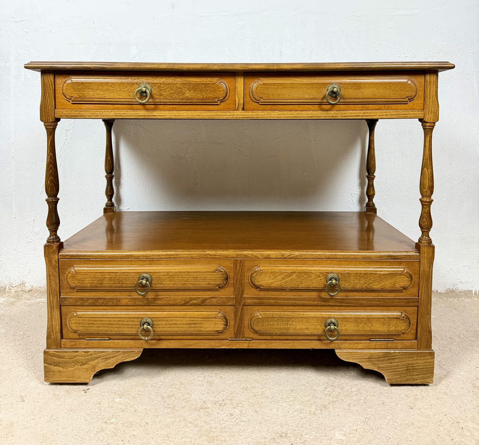 Spaans dressoir met schappen en zes lades, jaren 1980 photo for sale