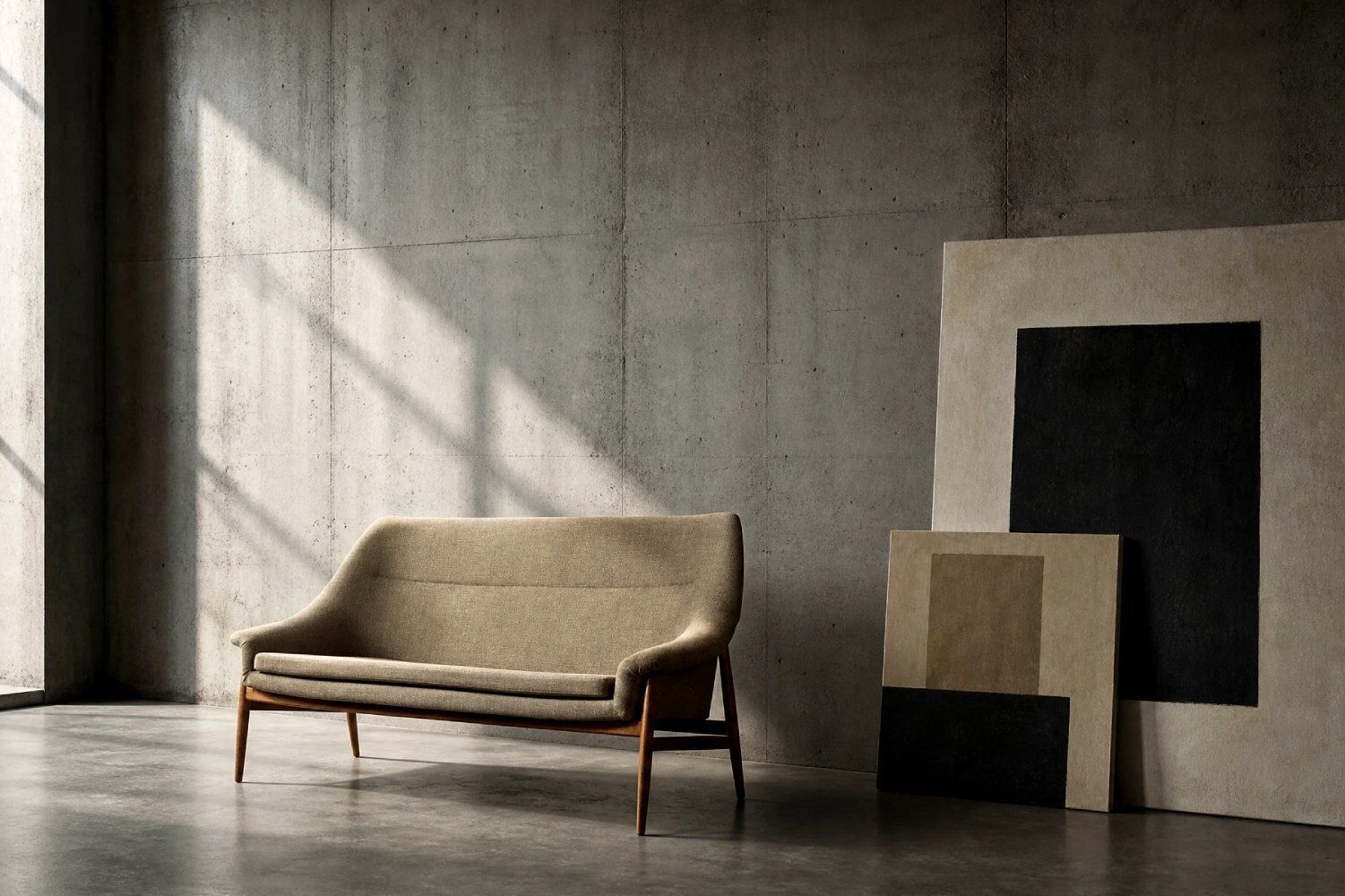 photo vinterior Canapé scandinave mid-century modern 2 places Grace en tissu brun, IKEA, 1961