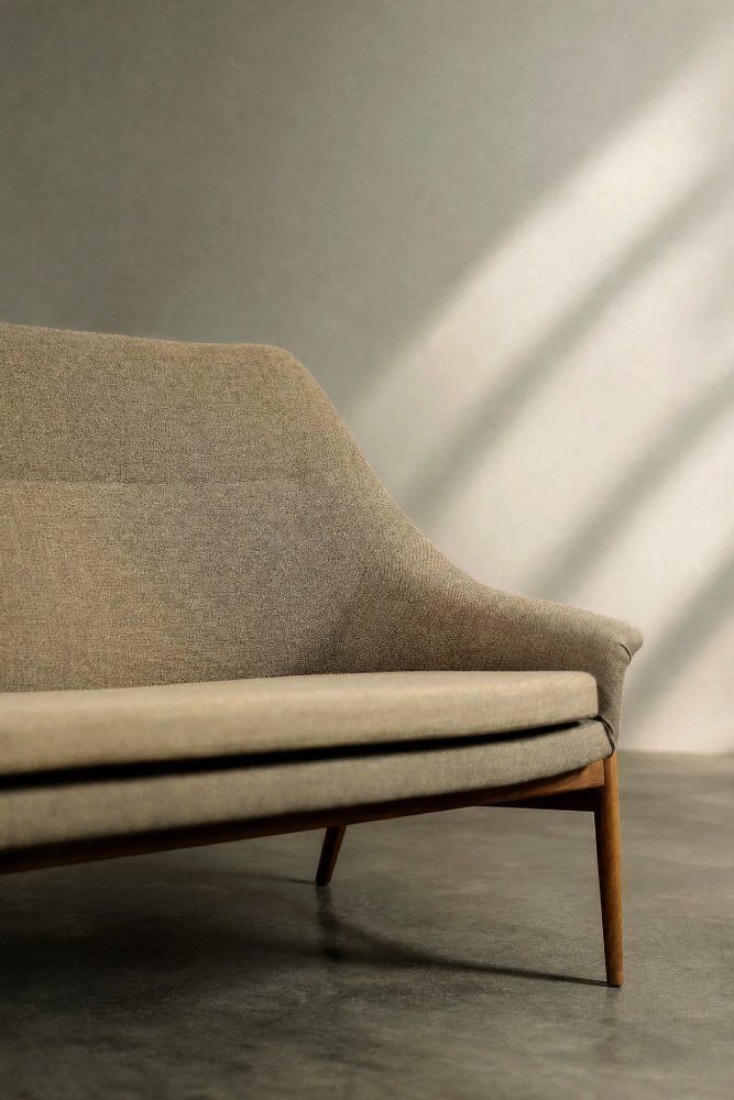 photo vintage Canapé scandinave mid-century modern 2 places Grace en tissu brun, IKEA, 1961