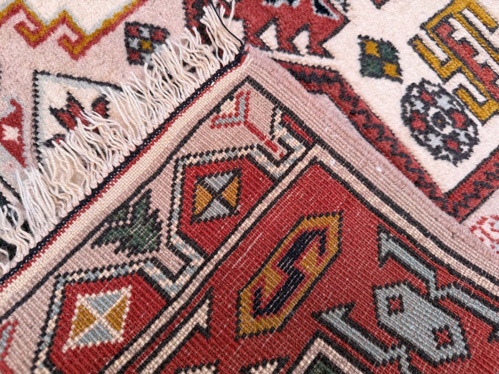 Oud Turks Kazak Tapijt 90x115 cm Vintage Tribal, Vierkant Medium photo buy