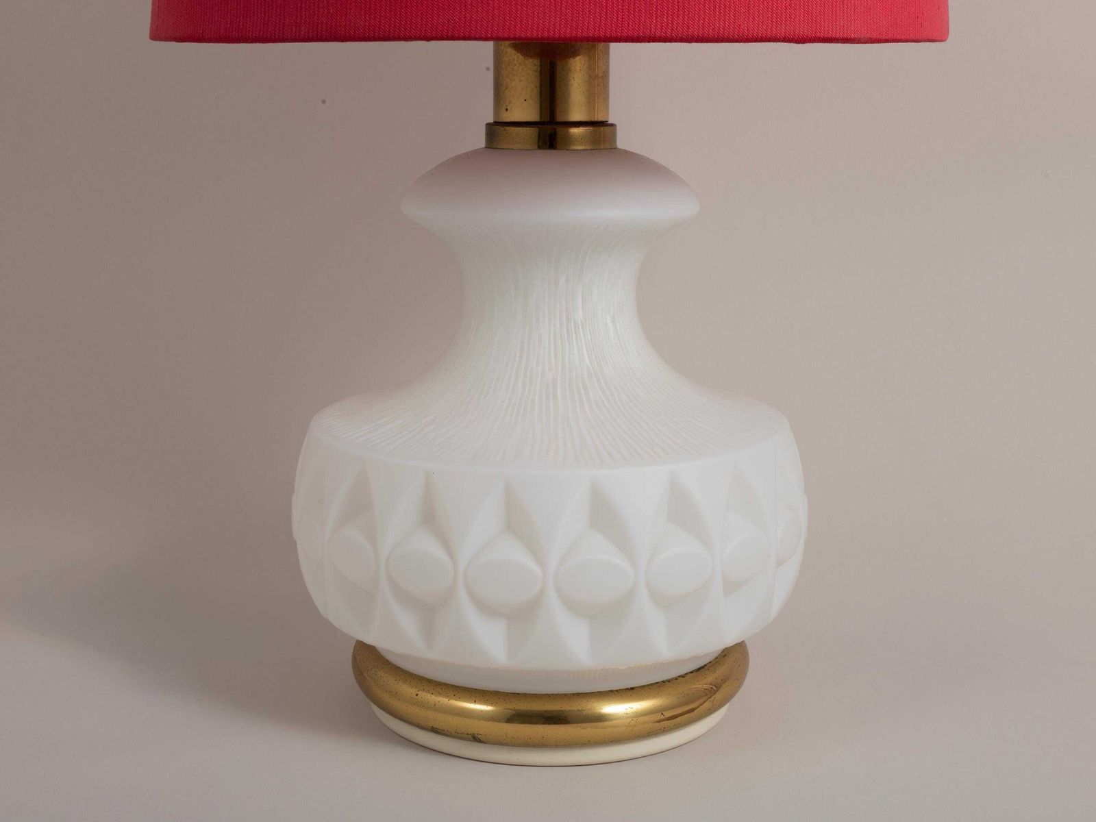 1960s Peill & Putzler Table Lamp Illuminated Base | Mid Century Modern Floor Accent Light Modernist Raspberry Red Atomic Age Space White photo vinterior