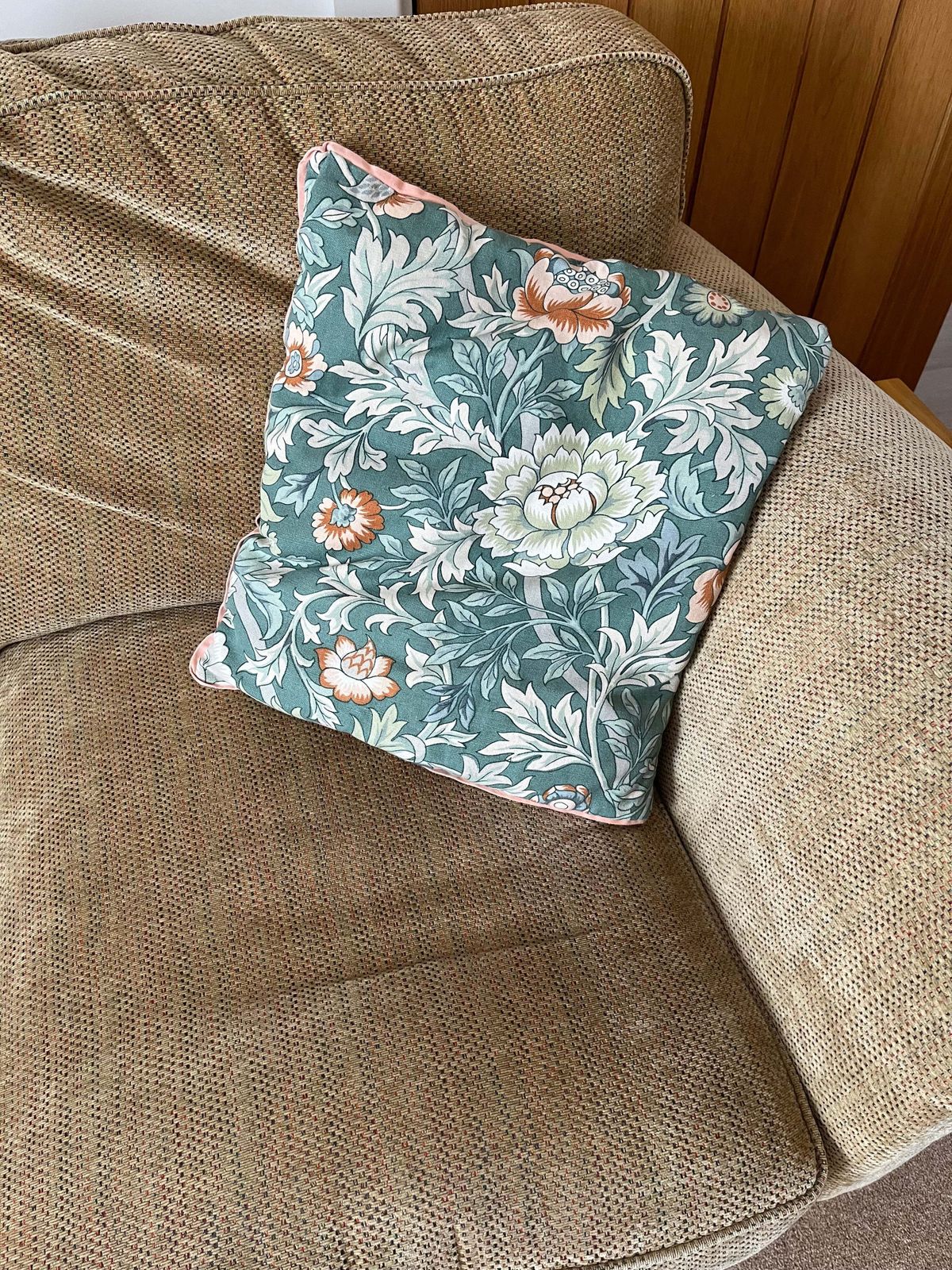 photo for sale Woven Cushion Or Pillow In William Morris Art Nouveau Floral Style, 20th Century
