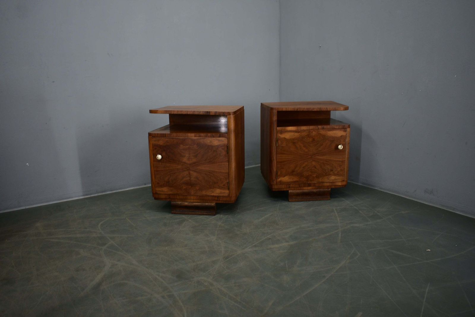 1939s Pair Of Art Deco Bedside Tables, Czechoslovakia photo vintage