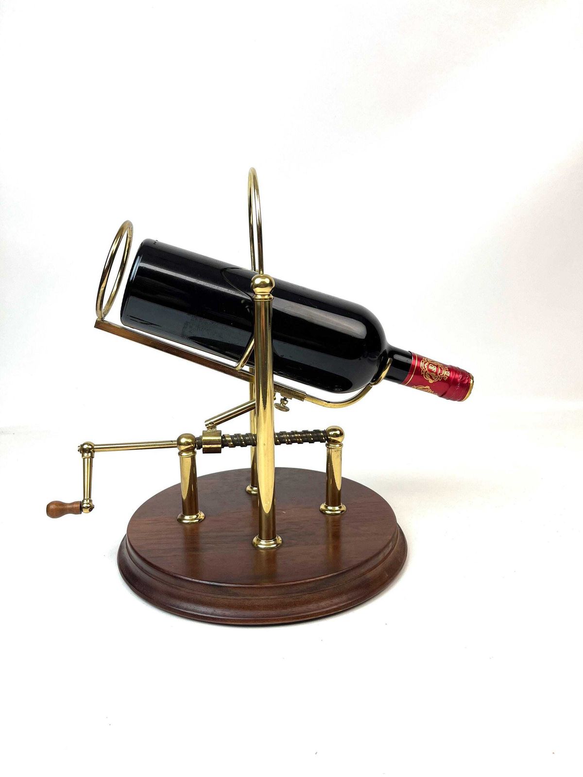 Stunning Art Deco Mechanical Wine Cradle Brass And Wood Decanter Home Bar photo 914.0