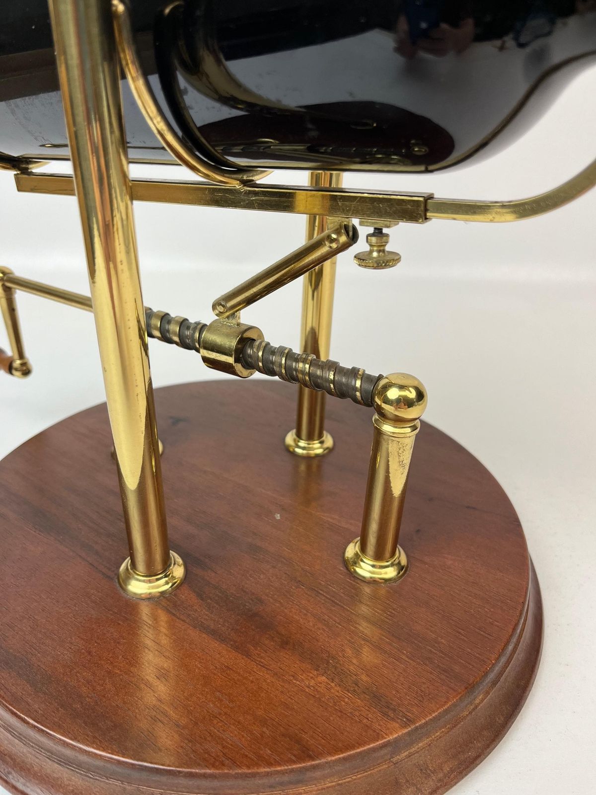 Stunning Art Deco Mechanical Wine Cradle Brass And Wood Decanter Home Bar photo buy